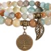 Amazon Crystal Natural Healing Gemstone Bracelet Handmade Yoga Stretch Elastic Bracelet Stress Relief Crystal Jewelry for Men and Women