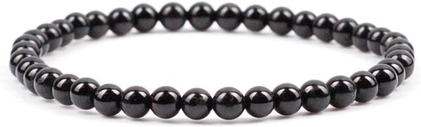 Crystal Black Obsidian Bracelet - Healing Crystal Bracelet for Spiritual Healing Positive Energy Stress Relief Round Black Beaded Bracelets for Women Men - Elastic Adjustable Size - 图片 2